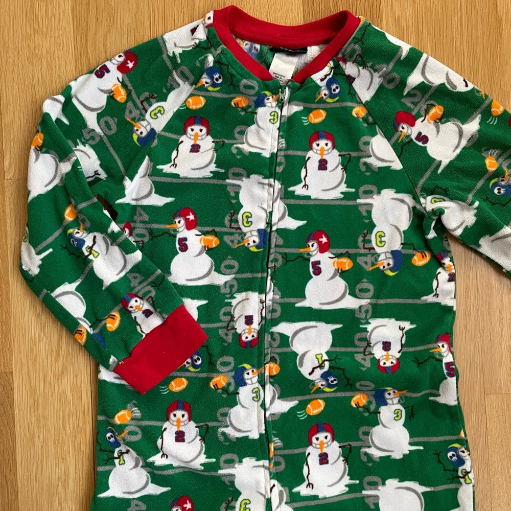 JOE BOXER Kid Boy Snowman Green Zippered Fleece Pajamas size 8